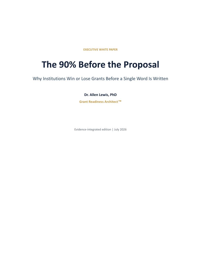 Cover of The 90% Before the Proposal by Dr. Allen Lewis, Grant Readiness Architect